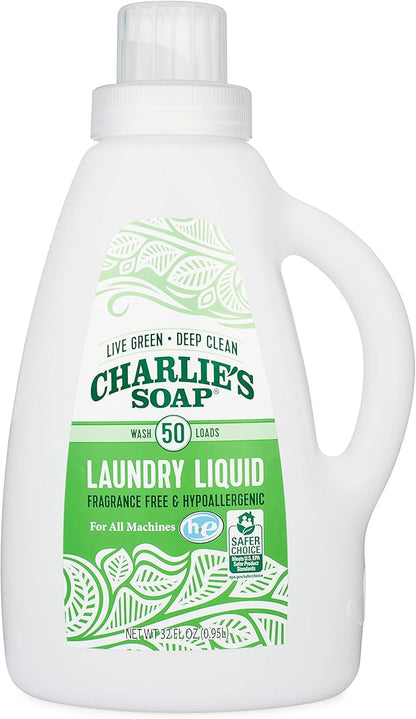 Charlie's Soap - Fragrance Free Laundry Liquid - 50 Loads (One 50-Load Bottle, 50 Total Loads)