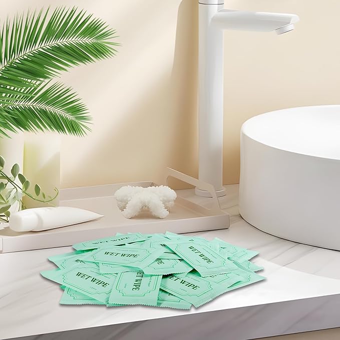300 Pack Wet Wipes Individually Wrapped,Aloe Vera Hand Wipes,Wet Wipe Bulk Individual Hand Wipe,Travel Size Wipes Quick Hand Cleaning for Travel Wedding Restaurant Barbecue(Green)