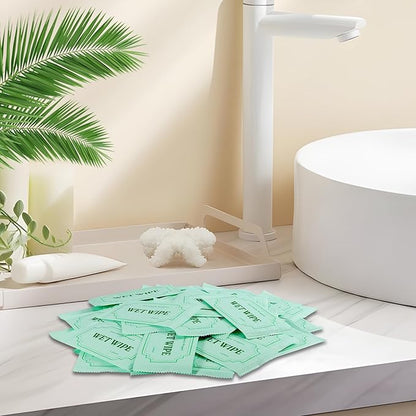 300 Pack Wet Wipes Individually Wrapped,Aloe Vera Hand Wipes,Wet Wipe Bulk Individual Hand Wipe,Travel Size Wipes Quick Hand Cleaning for Travel Wedding Restaurant Barbecue(Green)