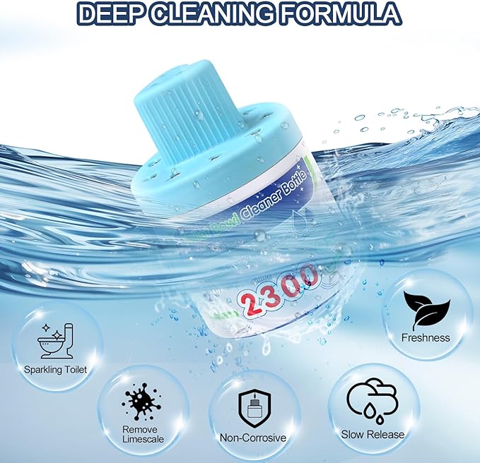 Toilet Bowl Cleaner, Automatic Long-Lasting Blue Toilet Cleaner Bottle, Septic Safe Toilet Bowl Tablets in Bottles, Powerfully Cleans and Prevent Stain Build Up, 6 Pack, 2300 Flushes Each