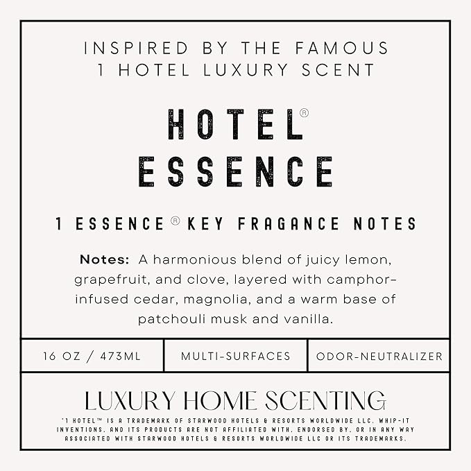 Hotel Essence Cleaner: Plant-Based Multi-Surface Cleaner & Odor Neutralizer, 16 oz, Leather, Cardamom, Lemon, Sandalwood, Cedarwood, Cinnamon, Vetiver, Amber, Musk, Iris, 16 Fl Oz (1)