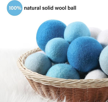 24 Pack Blue Wool Dryer Balls, 3.15'', 2.4'' Reusable Laundry Balls Wool Balls Natural No Lint Fabric Softener Balls for Clothing Wrinkles