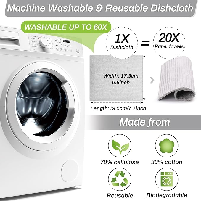 11 Pack Kitchen Swedish Dishcloths, Reusable Kitchen Dish Rags Sponge Cleaning Cloths Cellulose Dishcloths for Kitchen Washing Dish Counters
