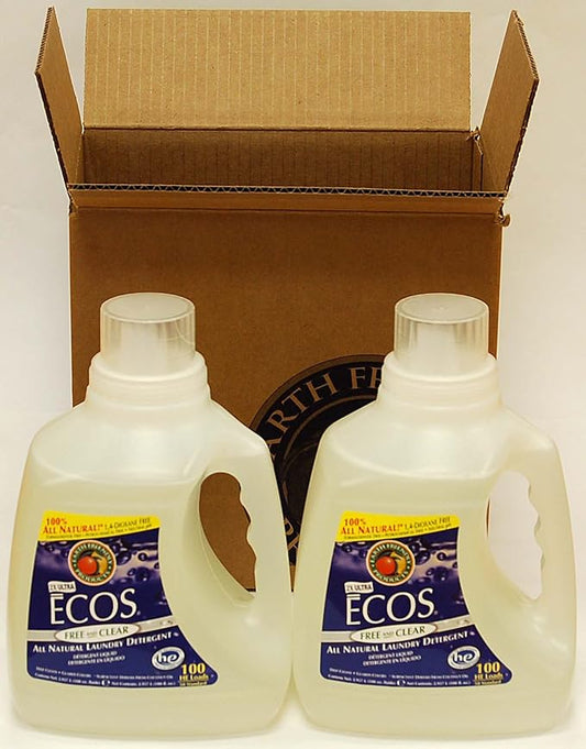Earth Friendly Products Ecos 2x Liquid Laundry Detergent, Free & Clear, 100 Fl Oz (Pack of 2)