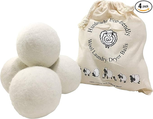 Reusable Wool Dryer Balls Organic Laundry Fabric Softener Natural Dryer Sheets Alternatives XL 4-PK