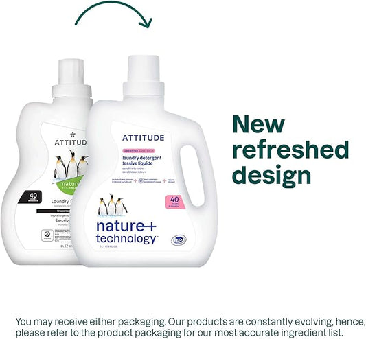ATTITUDE Liquid Laundry Detergent, EWG Verified Laundry Soap, HE Compatible, Vegan and Plant Based Products, Cruelty-Free, Unscented, 40 Loads, 67.6 Fl Oz