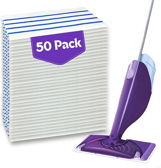 50 PCS Multi-Surface Microfiber Semi-Disposable Mop Pad Compatible with Swiffer Wetjet & All 10-11'',Thickned and Absorbent Wet Pads Refill