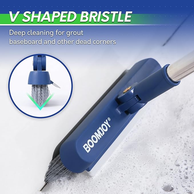 BOOMJOY Grout Brush with Long Handle, Grout Cleaner Brush for Tile Floors, Stiff Bristles for Crevice, Tile Line, Shower, Kitchen, Bathroom