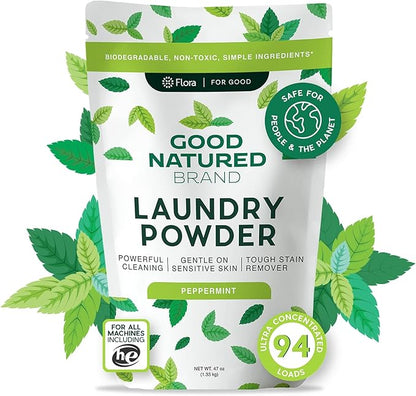 Good Natured Brand | Natural Laundry Detergent Powder | Washing Soda for Laundry | Tough Stain Remover | Hypoallergenic, Safe for Sensitive Skin | Eco-friendly | Peppermint | 47oz 94 Loads