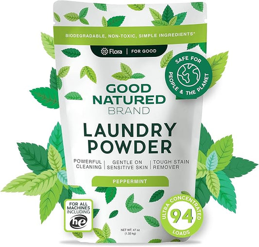 Good Natured Brand | Natural Laundry Detergent Powder | Washing Soda for Laundry | Tough Stain Remover | Hypoallergenic, Safe for Sensitive Skin | Eco-friendly | Peppermint | 47oz 94 Loads