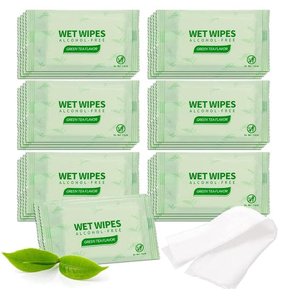 200 pcs Tea Wet Wipes Individually Wrapped, Disposable Skin Cleansing Wipes, Individual Wrapped, Safe, Convenient, Lightweight, Aloe Vera for Butt, Hands, Face Cleaning, Ideal for Daily Use