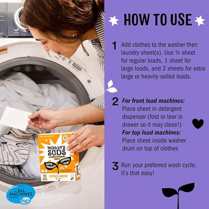 Molly’s Suds Laundry Detergent Sheets | Gentle on Sensitive Skin, Powerful Bio-Based Enzymes, Stain-Fighting | Liquidless & Plastic-Free Packaging | 70 Loads (Lavender)
