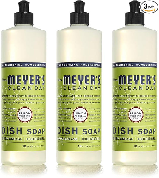 MRS. MEYER'S CLEAN DAY Dish Soap Lemon Verbena, 16 Fl. Oz. (Pack of 3)
