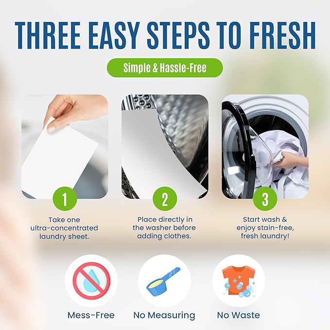 Eco-Friendly 80 Loads Ultra Concentrated Laundry Detergent Sheets - Stain-Fighting Enzymes & Plant Powered Sheets, Liquidless Soap Travel-Friendly for Hot/Cold Cycles, Tackles Tough Stains & Odors