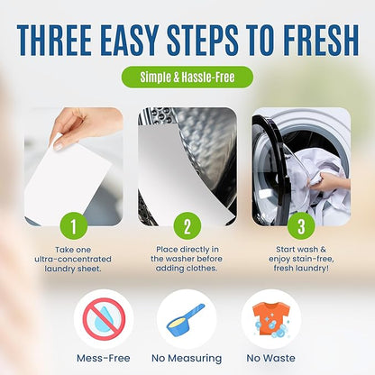 Eco-Friendly 80 Loads Ultra Concentrated Laundry Detergent Sheets - Stain-Fighting Enzymes & Plant Powered Sheets, Liquidless Soap Travel-Friendly for Hot/Cold Cycles, Tackles Tough Stains & Odors