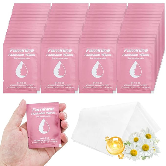 Feminine Wipes Individually Wrapped, Flushable Wipes Travel,Travel Wipes for Women,Feminine Care Wet Wipes Travel Size Vaginal Wipes for Adult, Girl and Homeless