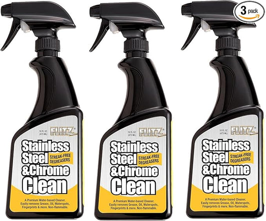 Flitz Stainless Steel Cleaner and Polish For Appliances, Streak Free Shine for Refrigerators, Dishwashers, Sinks, BBQ Grills, Ovens and More, 16 oz, 3 Pack