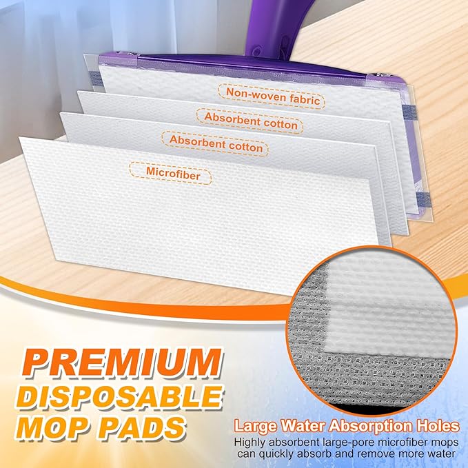 Mop Pads Refills for Swiffer Wet Jet Spray Mops Disposable Replacement Mopping Pads, Wood Floor Cleaning Cloths, Thickness & Absorbent (24 Pack White)
