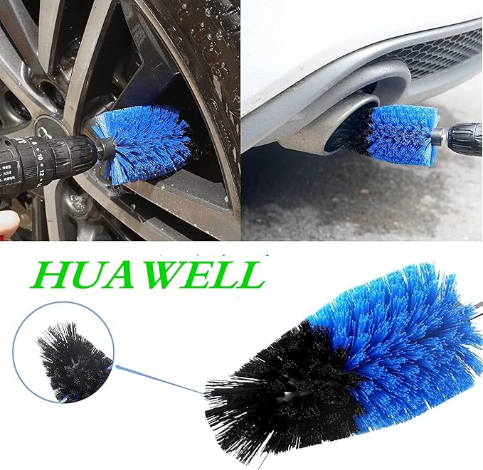 HUAWELL Drill Brush Power Scrubber Cleaning Brush with 2 Extended Attachment Set Kit for Bathroom and Kitchen Surface,Grout,Tub,Shower,Tile,Corners (Blue)