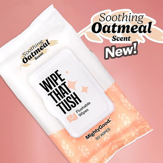 Wipe That Tush - Soothing Oatmeal Scent - Hypoallergenic Flushable Wipe (100) - 2 packs of 50 Wipes - Naturally scented & hypoallergenic