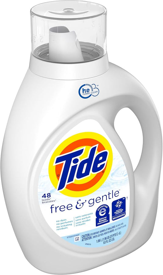 Tide Free & Gentle Liquid Laundry Detergent, 48 loads, 63 fl oz (Pack of 5)