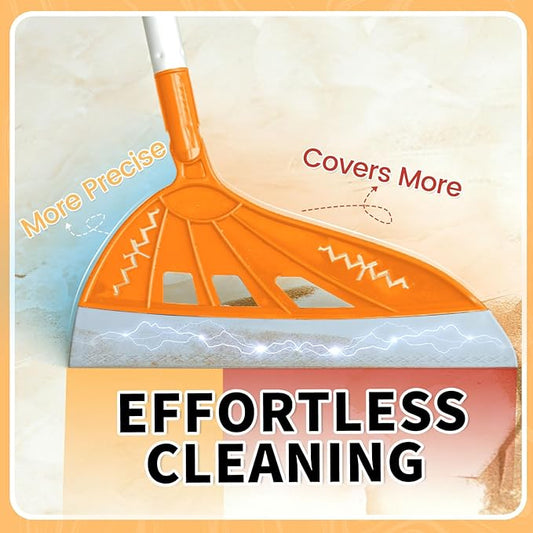 Magic Air Broom Household Silicone Broom for Floor Cleaning, Multifunctional Floor Squeegee with 60’’ Aluminum Adjustable Handle, Pet Hair for Glass, Fine Dust, Hair, Liquids (Orange)