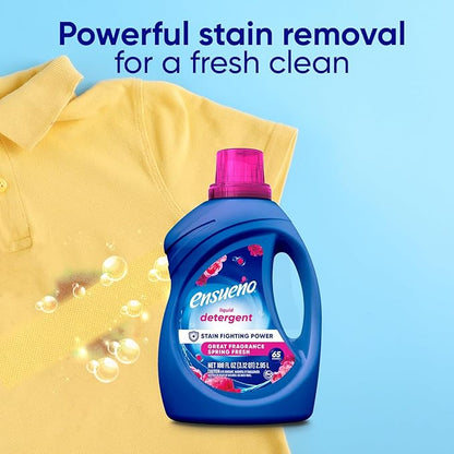 Ensueño Liquid Laundry Detergent - Spring Fresh Scent - 100 fl oz - Deep Clean Stain-Fighting Power - Washes 65 Loads - Protects Colors - For Large Households & HE Washers