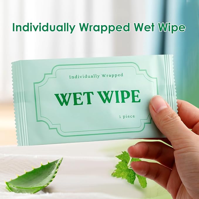 300 Pack Wet Wipes Individually Wrapped,Aloe Vera Hand Wipes,Wet Wipe Bulk Individual Hand Wipe,Travel Size Wipes Quick Hand Cleaning for Travel Wedding Restaurant Barbecue(Green)