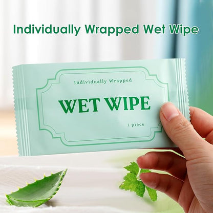 300 Pack Wet Wipes Individually Wrapped,Aloe Vera Hand Wipes,Wet Wipe Bulk Individual Hand Wipe,Travel Size Wipes Quick Hand Cleaning for Travel Wedding Restaurant Barbecue(Green)
