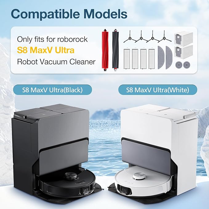 S8 MaxV Ultra Replacement Accessories Kit for Roborock S8 Maxv Ultra Robot Vacuum Cleaner, 1 Set Main Roller Brush,4 HEPA Filters,4 Side Brush,2 Dust Bag,2 Mop Pads,2 Edge Mop Clothes,16 Pack