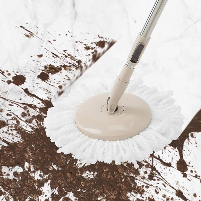 Eyliden 360° Spin Mop Bucket System - Rapid Dry, 2 Microfiber Pads, Adjustable Handle - Mop and Bucket for Home & Commercial Floors, Brown