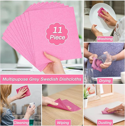 Lucomb 11 Pack Swedish Dishcloths Washable, Cellulose Sponge Swedish Dish Cloths Reusable Kitchen Rags Fast Drying Towels for Washing Dish Kitchen Cleaning, No Odor
