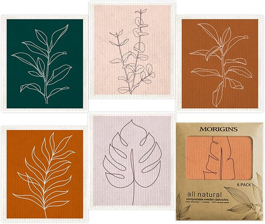 Morigins Wholesale Swedish Dish Cloths - 6 Pack Reusable Compostable Kitchen Cloth,Cellulose Sponge Dish Cloths Dish Towel Set