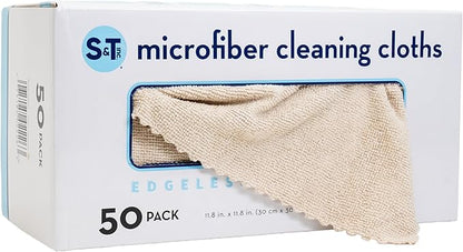 S&T INC. 50 Pack Microfiber Cleaning Cloth with Box, Bulk Towels for Home, Reusable Microfiber Towels for Cars, Cleaning Rags, Oatmeal, 11.8 Inches x 11.8 Inches, 50 Count
