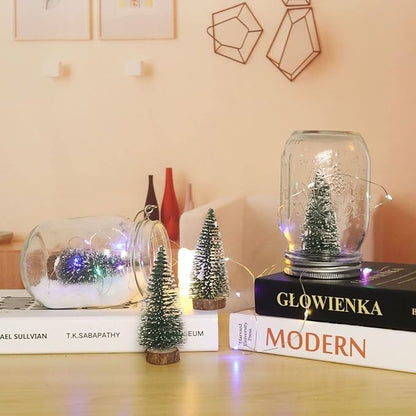 10PCS 4inch Mini Snow Frost Trees Mini Christmas Tree Plastic Winter Snow Ornaments Tabletop Trees for Holiday Party DIY Room Decor Home Table Top Christmas Decoration (Green)