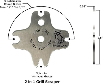 Sage Owl Bristle-Free Stainless Steel BBQ Grill Scraper – Safe Grill Cleaner for Outdoor Grills, Smoker Accessories, Cooking Gadgets, and Barbecue Grilling Tools – Ideal Mens Stocking Stuffers