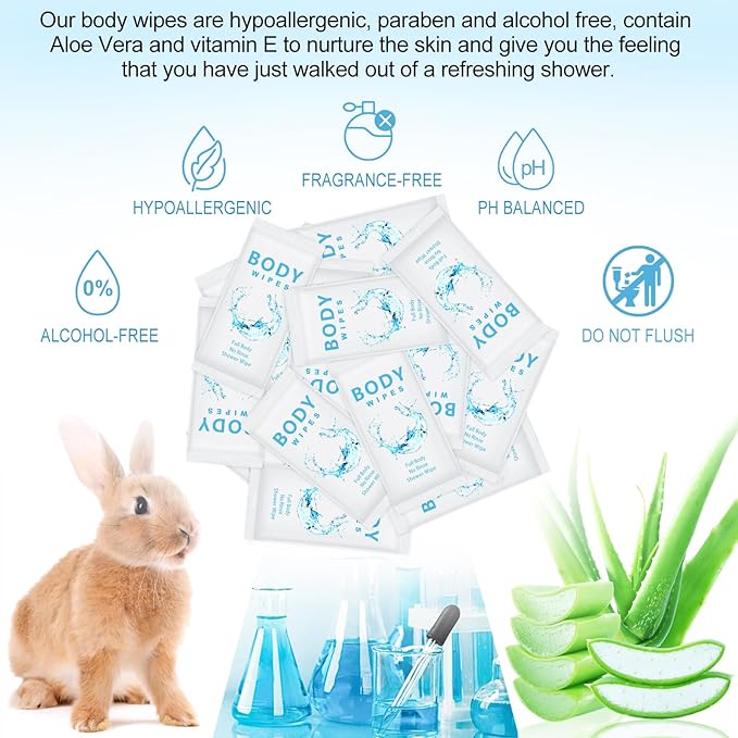 Treela 300 Pcs Bulk Large Body Wipes Individually Wrapped Big Bath Wipes for Adults Bathing No Rinse Shower Bulk Deodorant for Homeless Hygiene Personal Cleansing for Travel Gym(7.09" X 9.84",White)