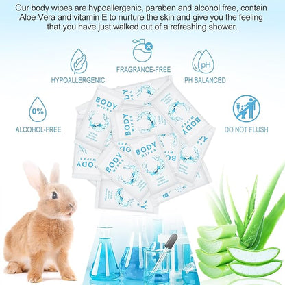 Treela 300 Pcs Bulk Large Body Wipes Individually Wrapped Big Bath Wipes for Adults Bathing No Rinse Shower Bulk Deodorant for Homeless Hygiene Personal Cleansing for Travel Gym(7.09" X 9.84",White)
