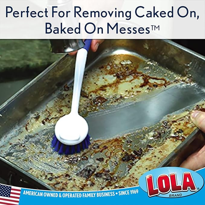 Lola Products Pro Pot N' Pan Brush, Abrasive Cleaning, Poly & Brass Wire Bristles, Comfort Rubber Grip, Use for Caked-On & Baked-On Messes, 1 Pack