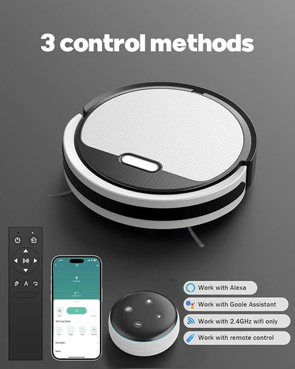 V3 2 in 1 Robot Vacuum and Mop Combo，5000Pa Suction, Schedule Cleaning, Smart Mapping with 2.4G WiFi/Alexa/App/Remote Control, Automatic Self-Charging, Ideal for Pet Hair, Hard Floor