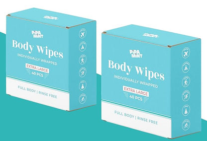 Shower Wipes - 80 Individually Wrapped Body Wipes for Women and Men, Mini Travel Essentials, After Gym Bathing, Camping, Outdoors Sports - No Rinse 12"x8" Adult Wipes