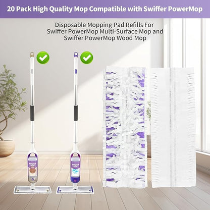 20 Pack Disposable Mopping Pads Refills for Swiffer PowerMop Multi-Surface & Wood Mops, Spray Clean Pads Replacement for Floor Cleaning（Purple Without Handle）