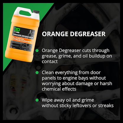 3D Orange Degreaser – Citrus-Based Car Cleaner for Oil, Grease, Grime & Adhesives – Water-Based, Non-Corrosive, Eco-Friendly, Interior & Exterior Use - 16 Fl oz