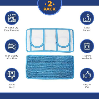 Reusable Microfiber Mop Pads | Durable Machine Washable Refills | Compatible with Swiffer Dry Mops | Flat Mop Pads for Efficient Floor Cleaning | 2 Pack