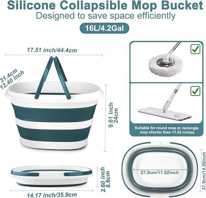 Collapsible Bucket for Cleaning, 4.2 Gallons Mop Bucket with Handle for Floor Window Car Washing, Silicone Ice Buckets for Parties Camping Fishing Beach, RV Laundry Storage Household Cleaning Supplies