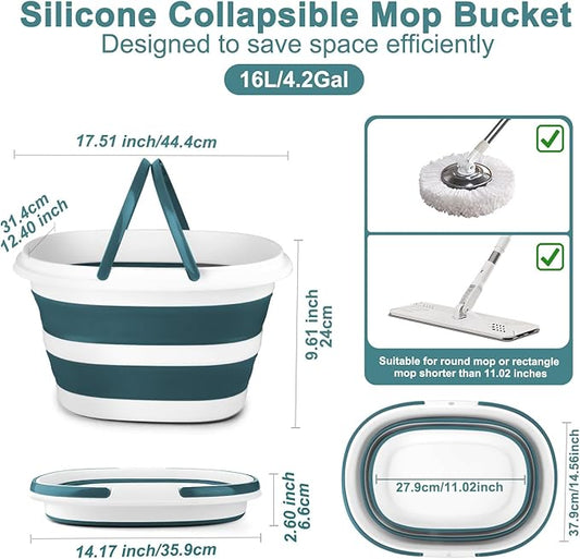 Collapsible Bucket for Cleaning, 4.2 Gallons Mop Bucket with Handle for Floor Window Car Washing, Silicone Ice Buckets for Parties Camping Fishing Beach, RV Laundry Storage Household Cleaning Supplies