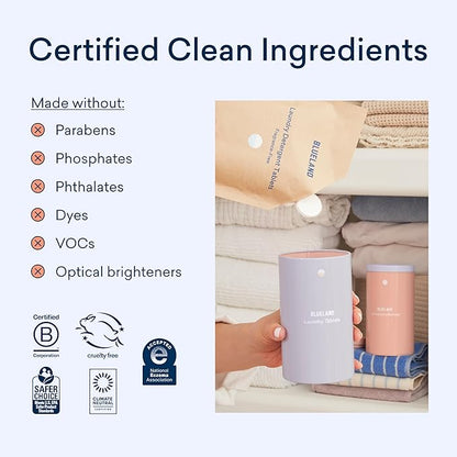 BLUELAND Laundry Detergent Tablets, Starter Set, 60 Count with Tin, Plastic-Free Eco-Friendly Pods, Sheets, Liquid Alternative - Fragrance Free and Clear, Natural, Gentle