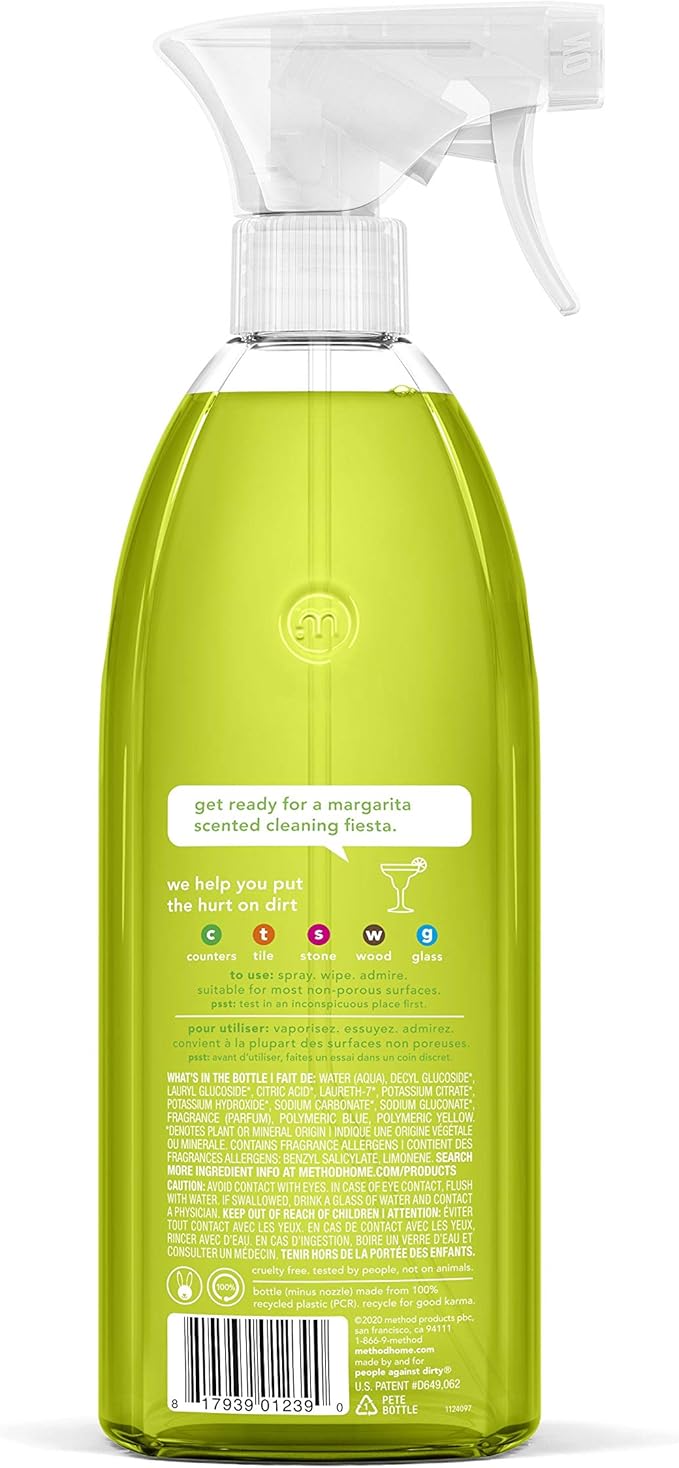 Method All-Purpose Cleaner Spray, Lime + Sea Salt, Plant-Based and Biodegradable Formula Perfect for Most Counters, Tiles and More, 28 Fl Oz, (Pack of 4)