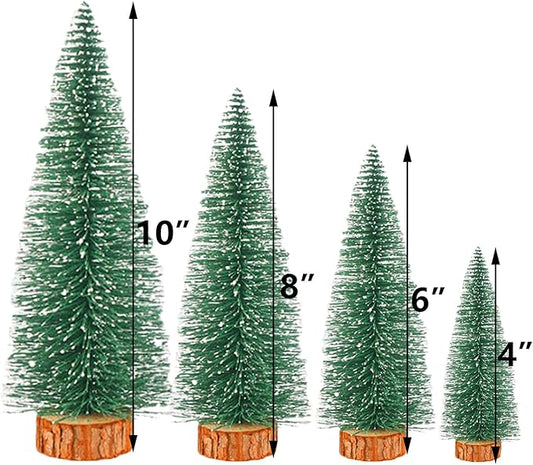 Bottle Brush Christmas Trees Mini Christmas Trees Small Christmas Trees Mini Pine Trees Desktop Miniature Christmas Trees with Snow and Wooden Base for Crafting Decorations (Tree Green 4pcs)