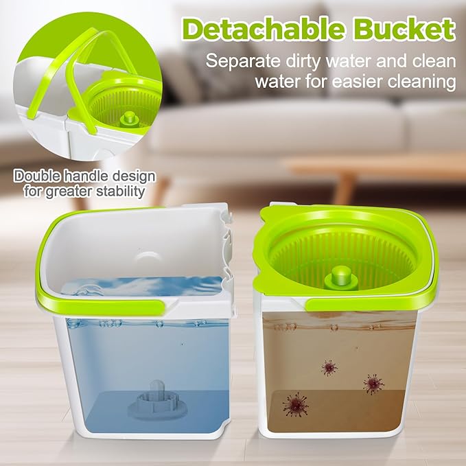 Masthome Mop and Bucket with Wringer Set, Small Spin Mops with Bucket Detachable and 3 Microfiber Mop Pads, 50" Microfiber Spin Mop for Hardwood Laminate Ceramic Marble Tile Floor Cleaning